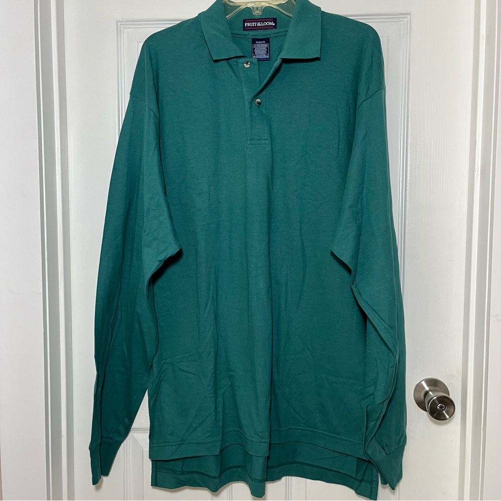 Fruit of the Loom NWOT Men's Green Long Sleeve Polo Shirt